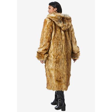 Roaman's Women's Plus Size Hooded Faux Fur Coat