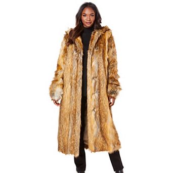 Roaman's Women's Plus Size Plus Size Hooded Faux Fur Coat