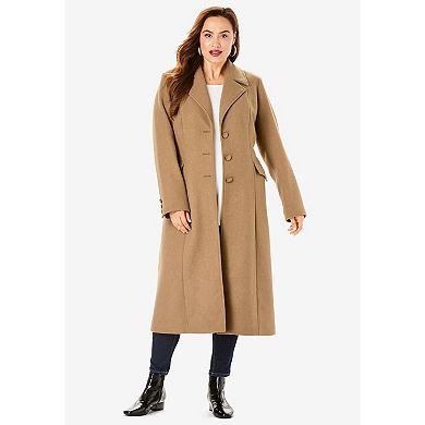 Roaman's Women's Plus Size Long Tailored Wool Blend Coat