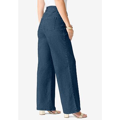 Roaman's Women's Plus Size 24/7 Stretch Wide Leg Jean