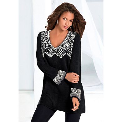 Roaman's Women's Plus Size Fit And Flare Tunic Sweater