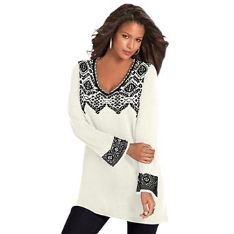 Roaman's Women's Plus Size Fit And Flare Tunic Sweater