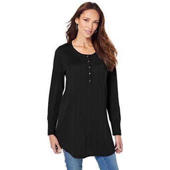 Roaman's Women's Plus Size Plus Size Drop Needle Henley Lightweight Sweater Knit