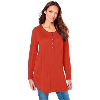 Roaman's Women's Plus Size Plus Size Drop Needle Henley Lightweight Sweater Knit