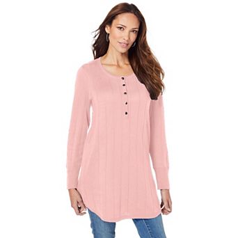 Roaman's Women's Plus Size Plus Size Drop Needle Henley Lightweight Sweater Knit