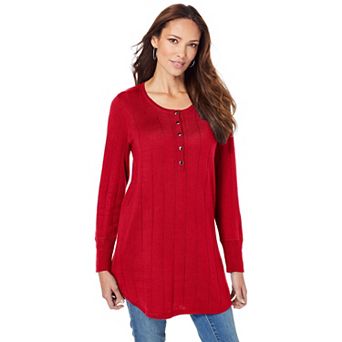 Roaman's Women's Plus Size Plus Size Drop Needle Henley Lightweight Sweater Knit