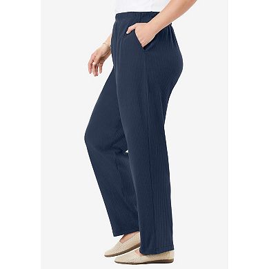 Woman Within Plus Size 7-Day Knit Ribbed Straight Leg Pant