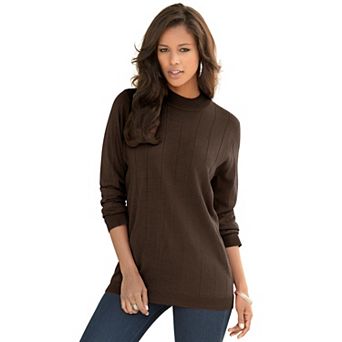 Roaman's Women's Plus Size Plus Size Drop Needle Mockneck Lightweight Sweater Knit