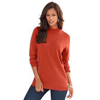 Roaman's Women's Plus Size Plus Size Drop Needle Mockneck Lightweight Sweater Knit