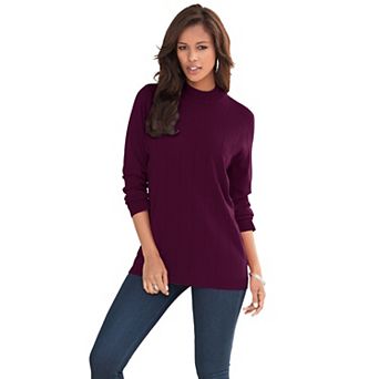 Roaman's Women's Plus Size Plus Size Drop Needle Mockneck Lightweight Sweater Knit