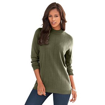 Roaman's Women's Plus Size Plus Size Drop Needle Mockneck Lightweight Sweater Knit