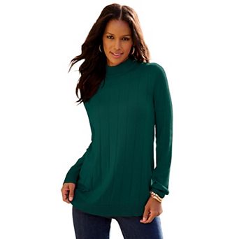 Roaman's Women's Plus Size Drop Needle Mockneck Lightweight Sweater Knit
