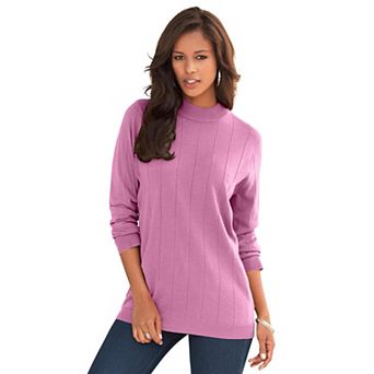 Roaman's Women's Plus Size Plus Size Drop Needle Mockneck Lightweight Sweater Knit