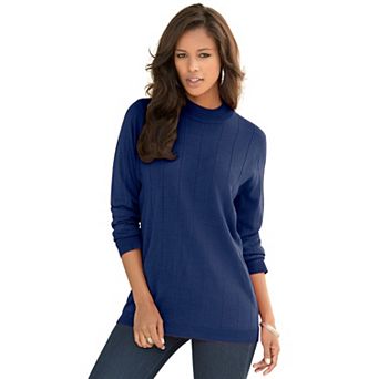 Roaman's Women's Plus Size Plus Size Drop Needle Mockneck Lightweight Sweater Knit