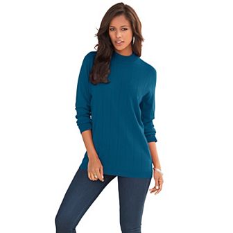 Roaman's Women's Plus Size Plus Size Drop Needle Mockneck Lightweight Sweater Knit