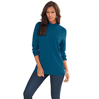 Roaman's Women's Plus Size Drop Needle Mockneck Lightweight Sweater Knit