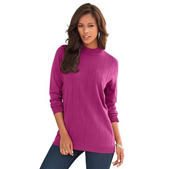 Roaman's Women's Plus Size Drop Needle Mockneck Lightweight Sweater Knit