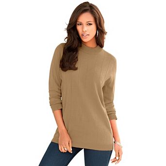 Roaman's Women's Plus Size Plus Size Drop Needle Mockneck Lightweight Sweater Knit