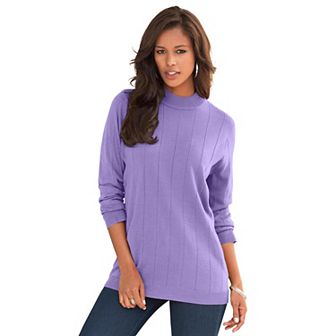 Roaman's Women's Plus Size Plus Size Drop Needle Mockneck Lightweight Sweater Knit