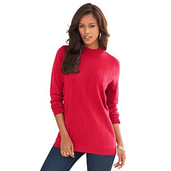 Roaman's Women's Plus Size Plus Size Drop Needle Mockneck Lightweight Sweater Knit