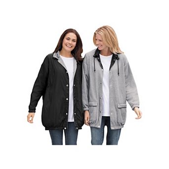 Woman Within Plus Size Fleece Nylon Reversible Jacket