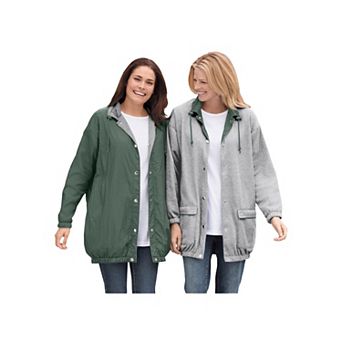 Woman Within Plus Size Fleece Nylon Reversible Jacket
