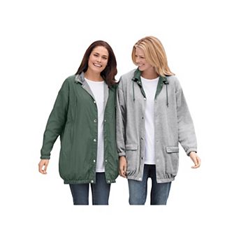 Woman Within Women's Plus Size Fleece Nylon Reversible Jacket
