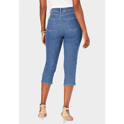 Roaman's Women's Plus Size Pull-On Stretch Capri Jean – Medium Stonewash, Elastic Waist, No Pockets