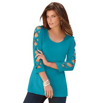 Roaman's Women's Plus Size Ultimate Lattice Sleeve Tee