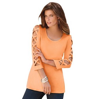 Roaman's Women's Plus Size Ultimate Lattice Sleeve Tee