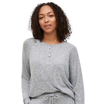 ellos Plus Size Marled Henley Lounge Top