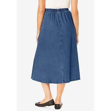 Woman Within Plus Size Petite 7-Day Mockfly Denim Skirt
