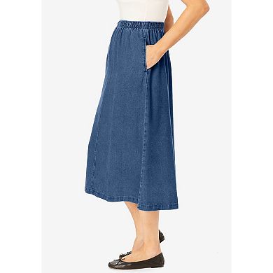 Woman Within Plus Size 7-Day Mockfly Denim Skirt