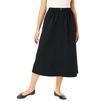 Woman Within Plus Size 7-Day Elastic-Waist All-Cotton Pull-On Denim Jeans Skirt