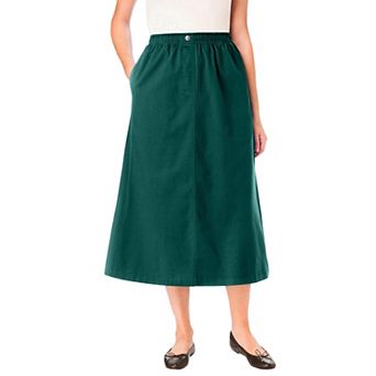 Woman Within Plus Size 7-Day Elastic-Waist All-Cotton Pull-On Denim Jeans Skirt