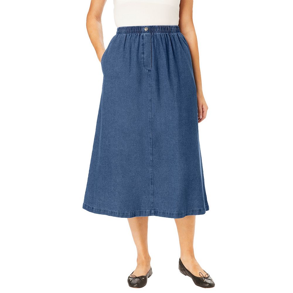 Woman Within Plus Size 7-Day Mockfly Denim Skirt