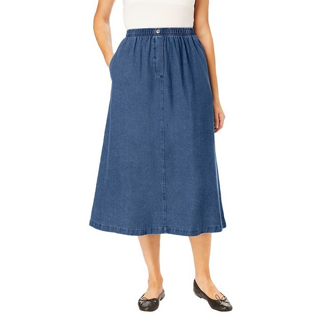 Woman Within Plus Size 7-Day Mockfly Denim Skirt