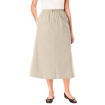 Woman Within Plus Size 7-Day Elastic-Waist All-Cotton Pull-On Denim Jeans Skirt