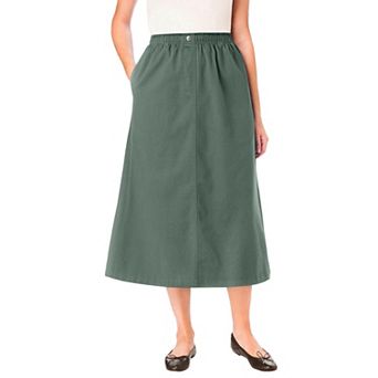 Woman Within Plus Size 7-Day Elastic-Waist All-Cotton Pull-On Denim Jeans Skirt