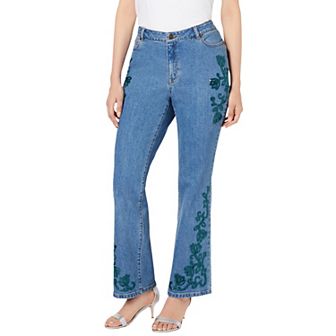 Roaman's Women's Plus Size Plus Size Invisible Stretch Iconic Sequin-Embellished Bootcut Jean