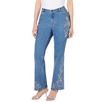 Roaman's Women's Plus Size Plus Size Invisible Stretch Iconic Sequin-Embellished Bootcut Jean