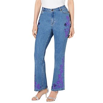 Roaman's Women's Plus Size Plus Size Invisible Stretch Iconic Sequin-Embellished Bootcut Jean