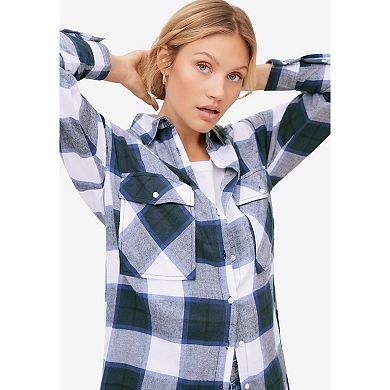 ellos Plus Size Plaid Button-Front Flannel Tunic