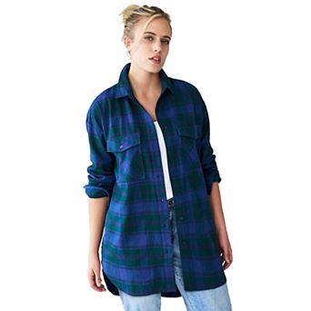 ellos Plus Size Plaid Button-Front Flannel Tunic