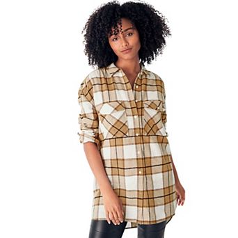 ellos Plus Size Plaid Button-Front Flannel Tunic