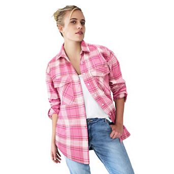 ellos Plus Size Plaid Button-Front Flannel Tunic