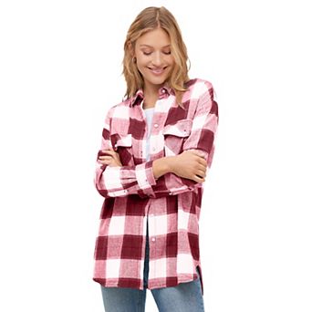 ellos Plus Size Plaid Button-Front Flannel Tunic