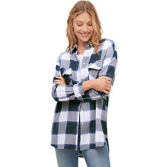 ellos Plus Size Plaid Button-Front Flannel Tunic