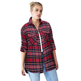 ellos Plus Size Plaid Button-Front Flannel Tunic