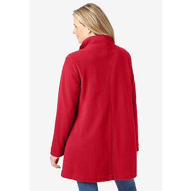 Woman Within Plus Size Fleece Swing Funnel-Neck Coat